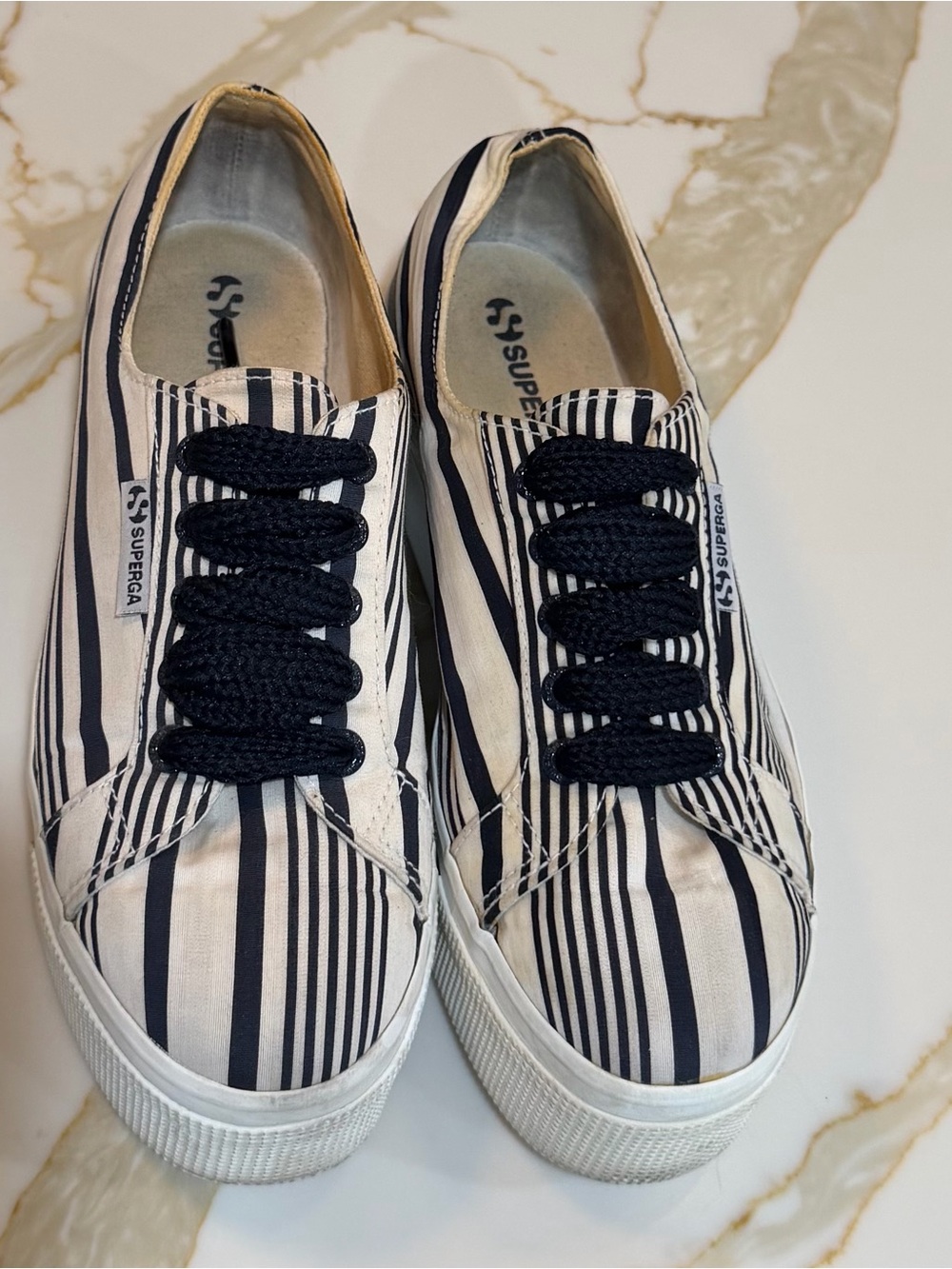 Superga Striped Canvas Sneakers in Navy and White